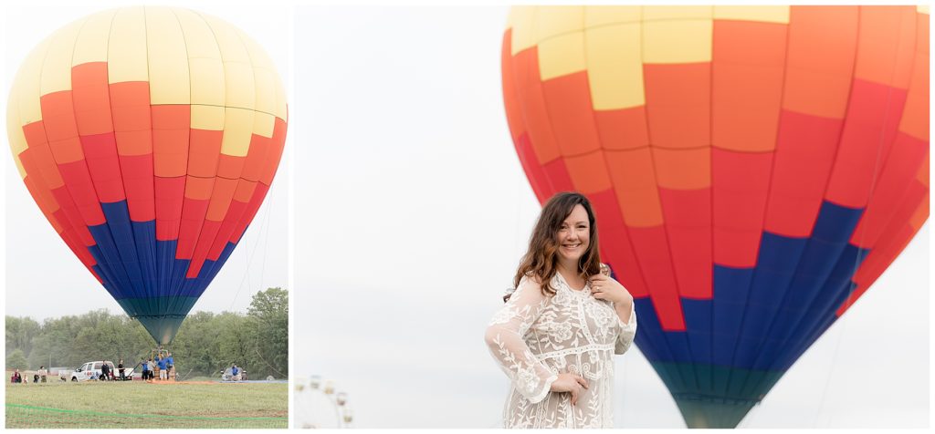 Bright hot air balloon fills the sky at the Howard County hot air balloon festival.
