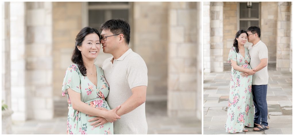 Husband and wife canoodle during maternity photos