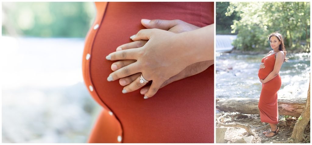 hands clasped over pregnant belly
