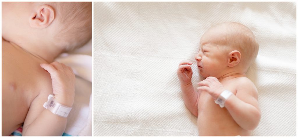Capturing fresh 48 details: newborn hands and hospital bands