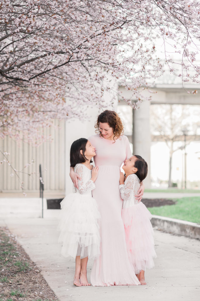 Columbia, MD, mommy and me session with pink and white dresses