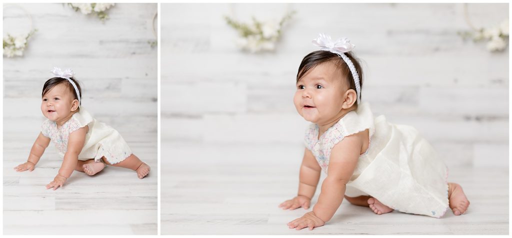 Double photo of cute baby girl at her sitter session