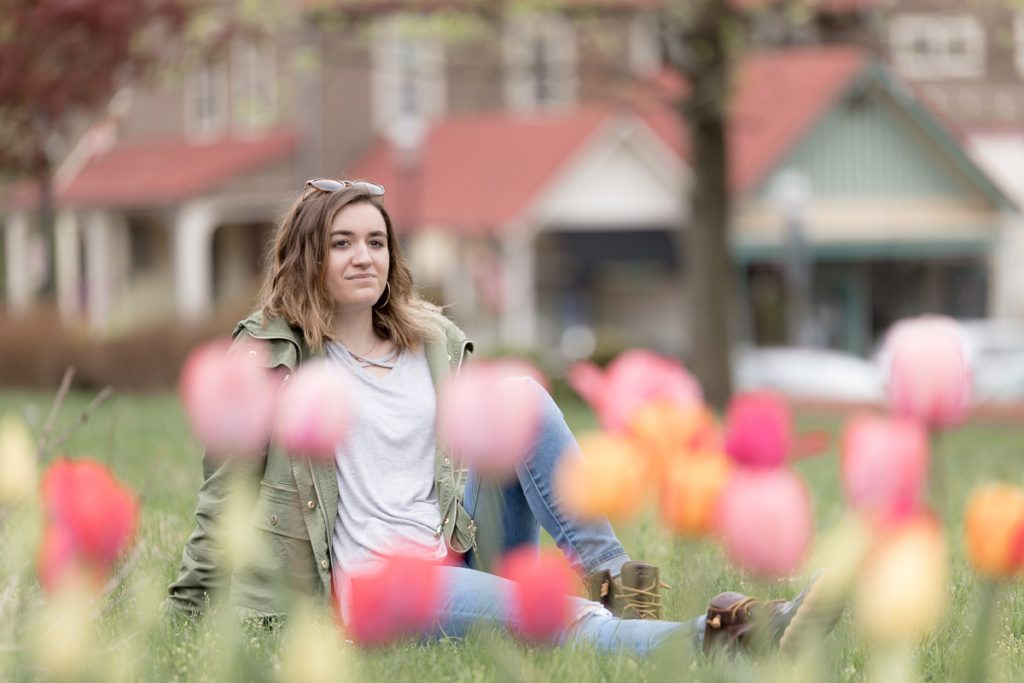 Spring tulips bloom during senior photo shoot