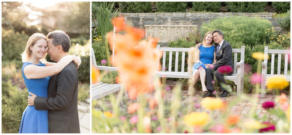 pair poses at Bishop's Garden Engagement Session