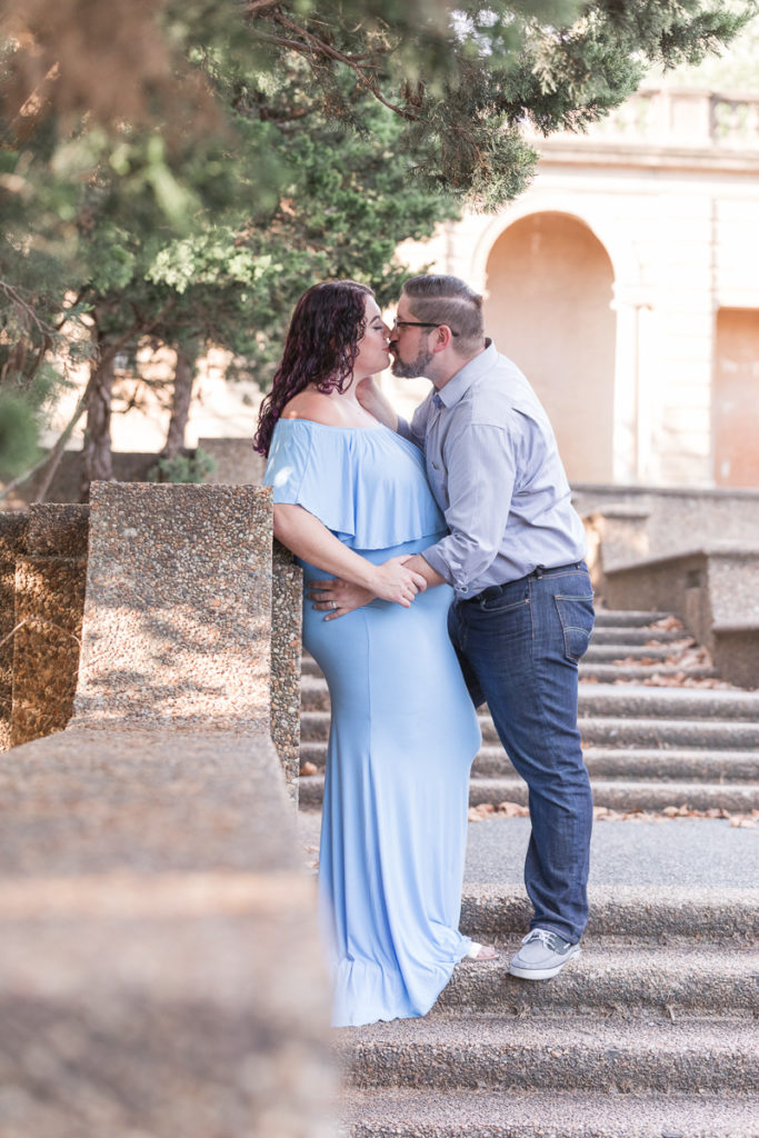 couple embraces on Meridian Hill Park staircase