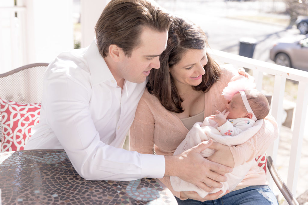 DC lifestyle newborn photos on row home front porch