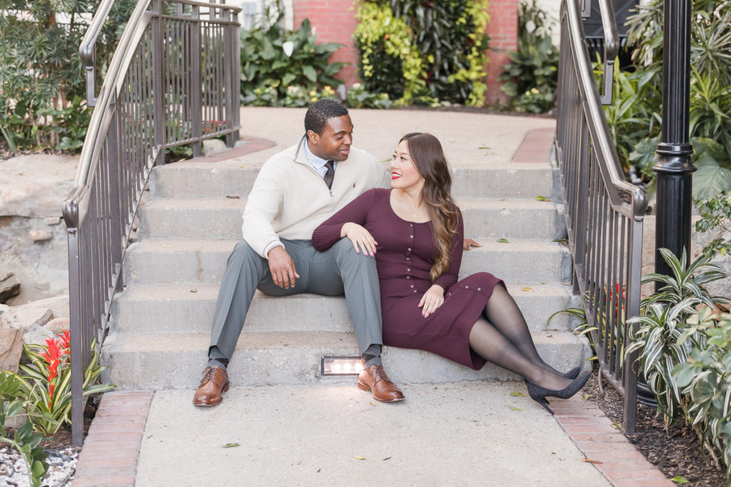 hanging out at the stairs during A Dramatic Gaylord Engagement