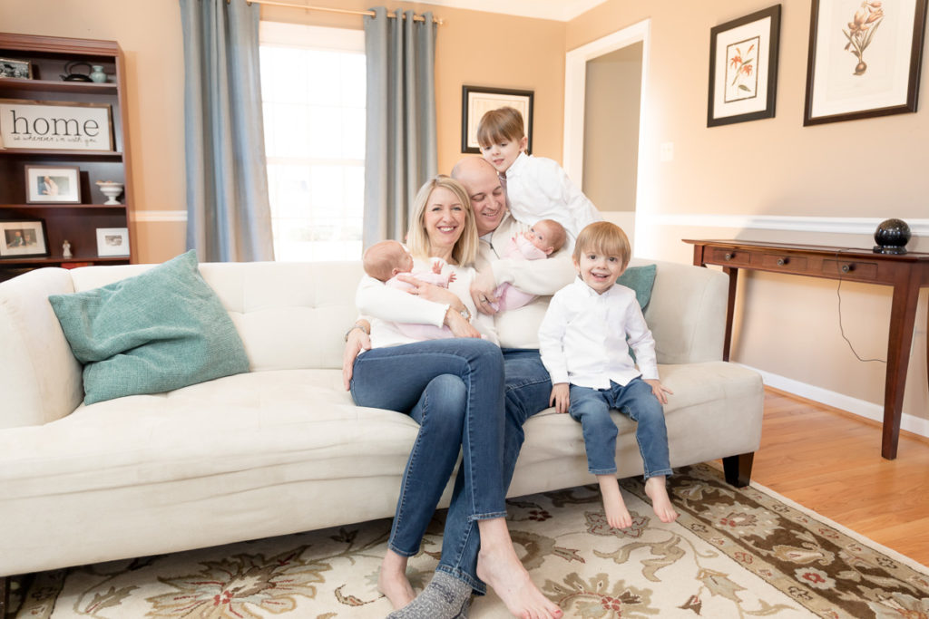 family of six during twin newborn session