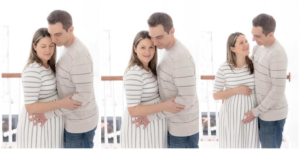 mom and dad to be in at home maternity photos