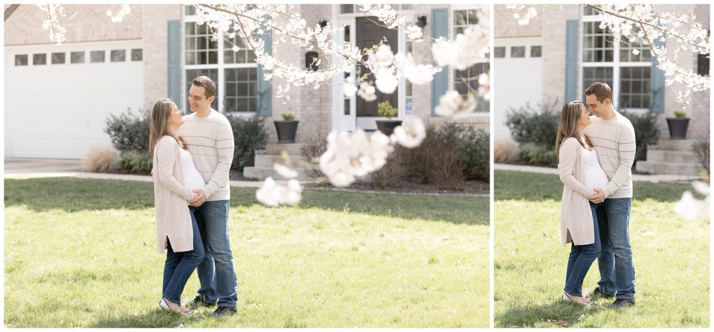 at home maternity photos spring cherry tree