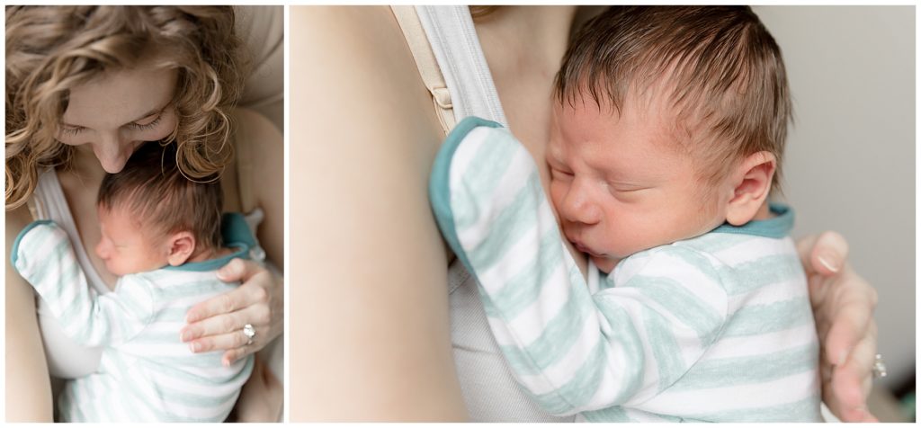 snuggled up to mom, newborn photos at home