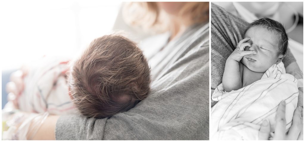 newborn hair in newborn photos in the hospital