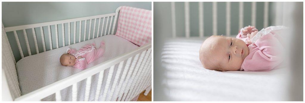 Silver Spring Newborn Photographer captures newborn girl in crib