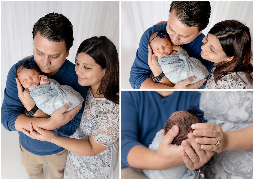 parent posing, Neutral Newborn Photos in blue