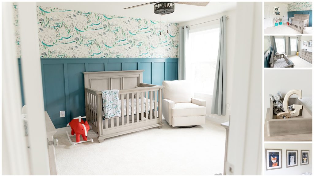 shades of blue and green in baby boy's room