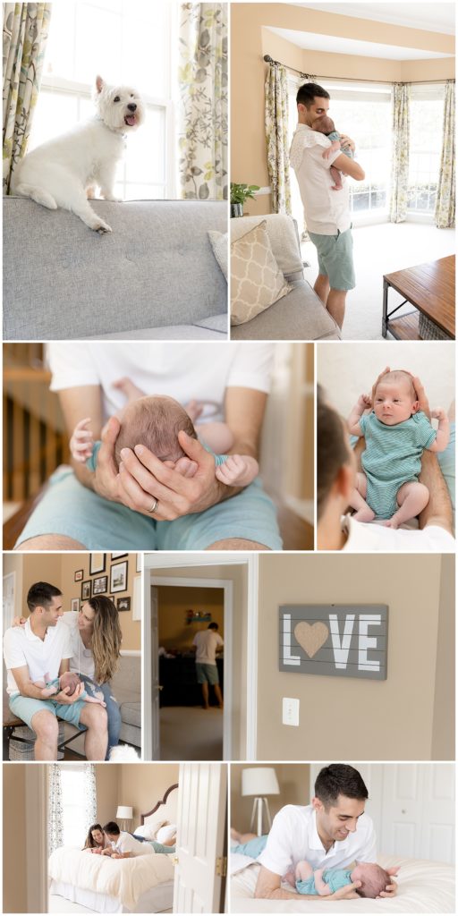 parents loving on their newborn son at home