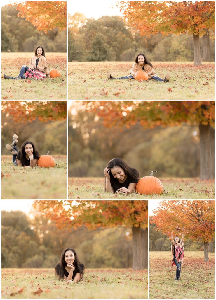 orange leaves and pumpkin senior photos I look up to her mom