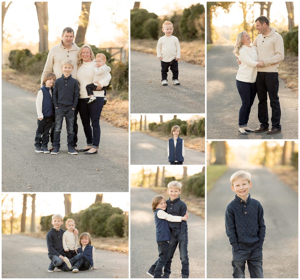 family of five posing for fall photos