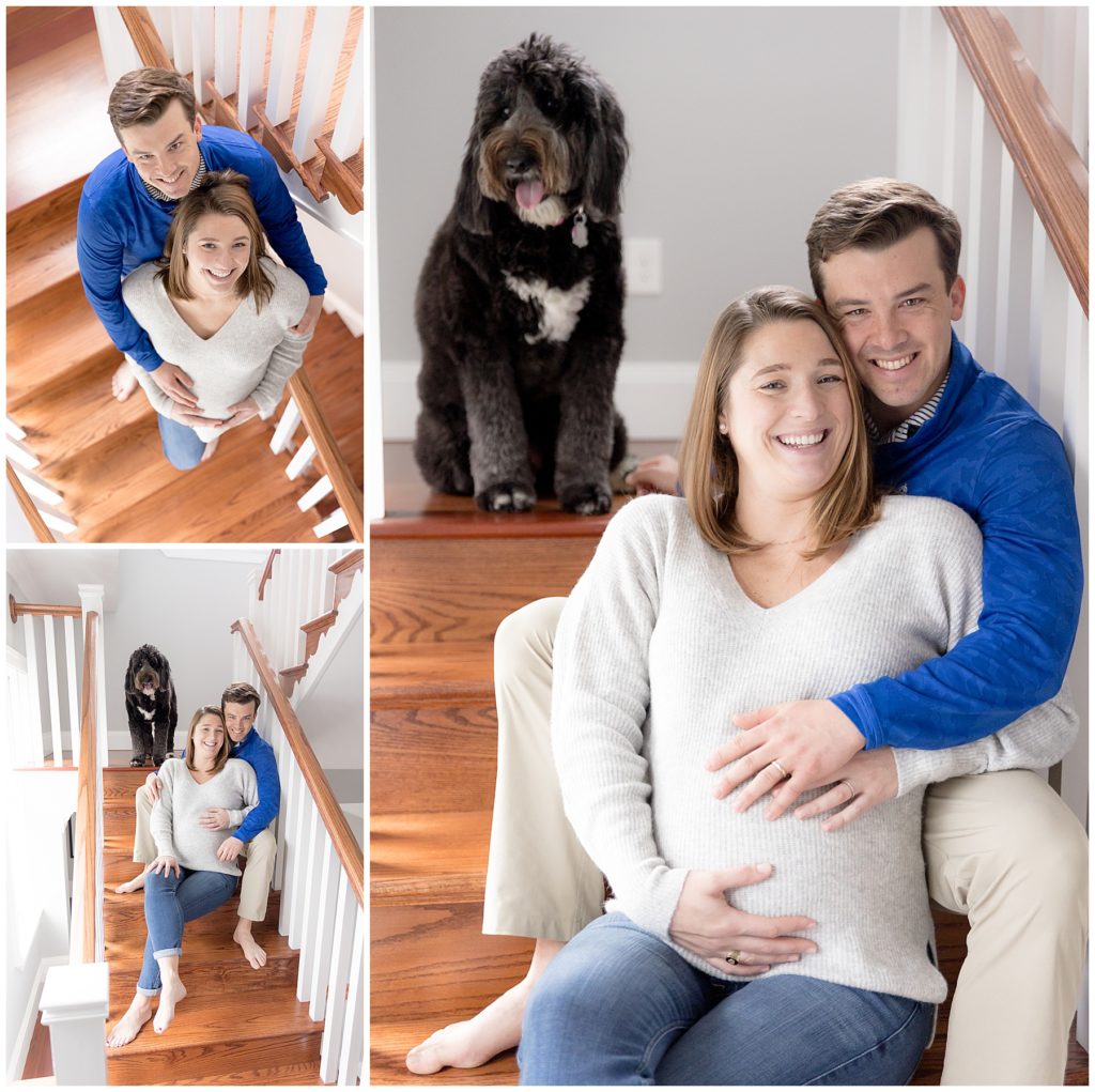 light filled staircase is perfect spot for in-home maternity photos