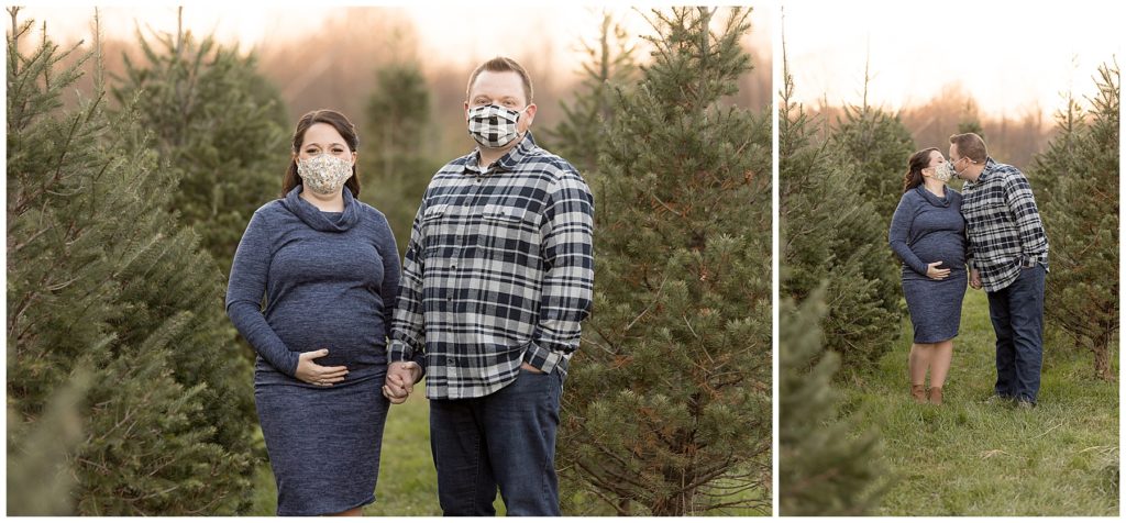 masks for Christmas tree maternity photos