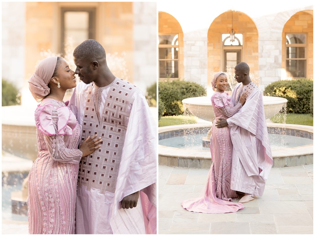 couple dresses in traditional Gambian wedding costumes