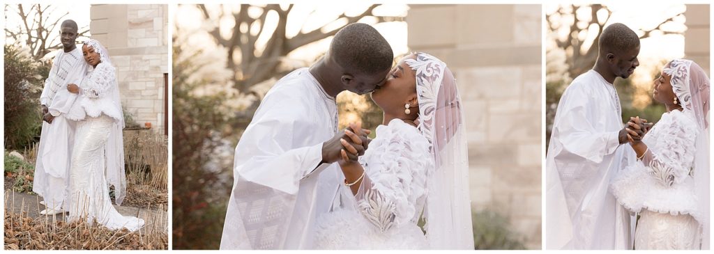 sunset anniversary pictures in white Gambian wedding attire