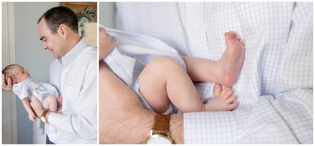 prepping for in-home newborn photos means shots of dad with baby