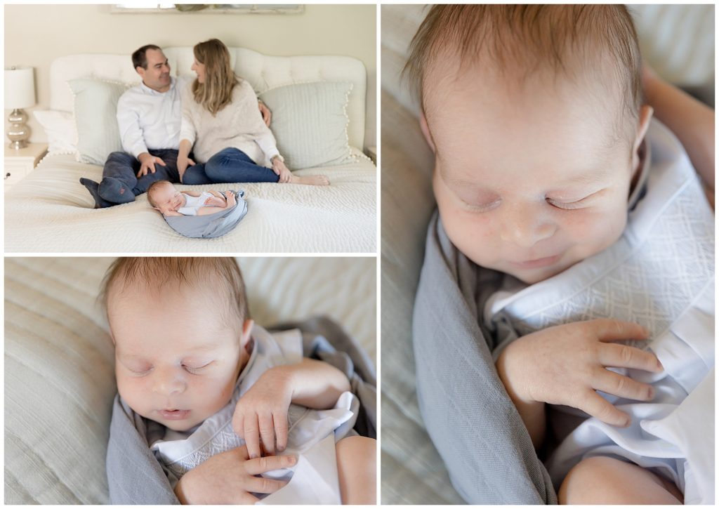 up close and posed shots of baby, prepping for in-home newborn photos