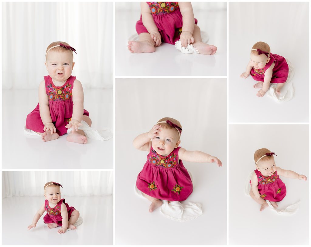 photo collage of baby in pink dress, studio sitter session