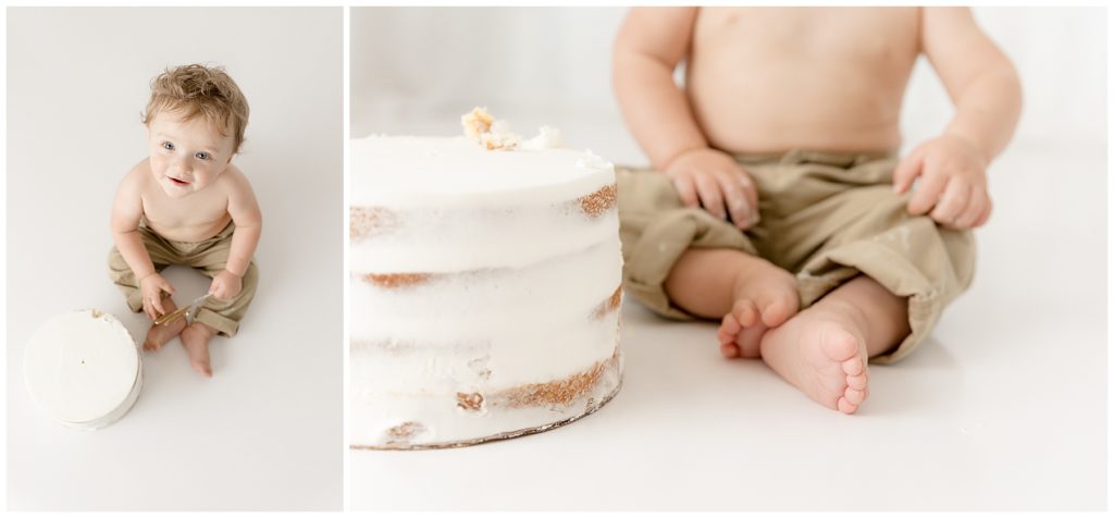 overhead shot and baby toes at themed one year cake smash