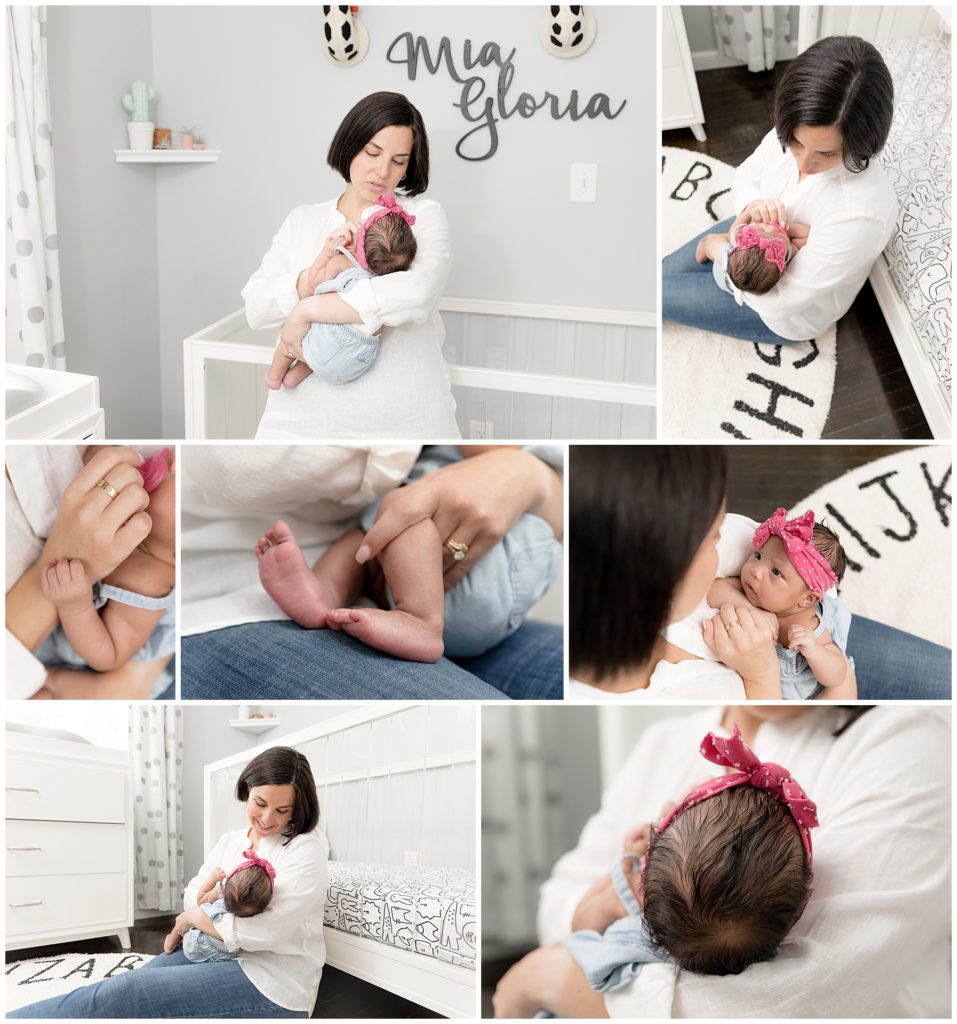 momma snuggles new baby during lifestyle newborn photo session