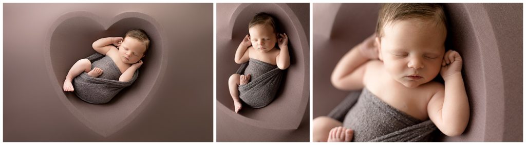 use of light and heart bowl, posed newborns in studio