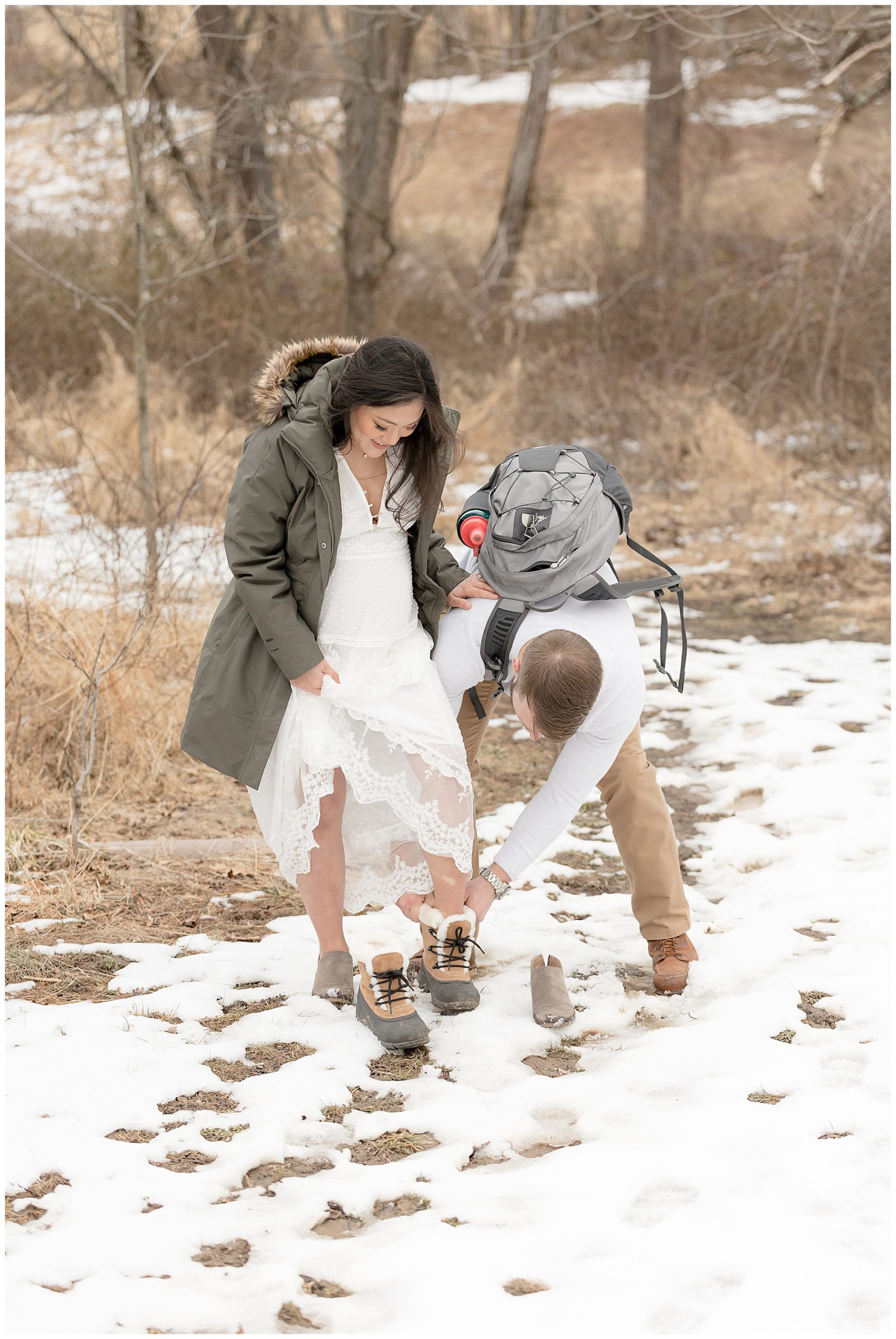 Winter Maternity Photos at the Howard County Conservancy means frozen toes