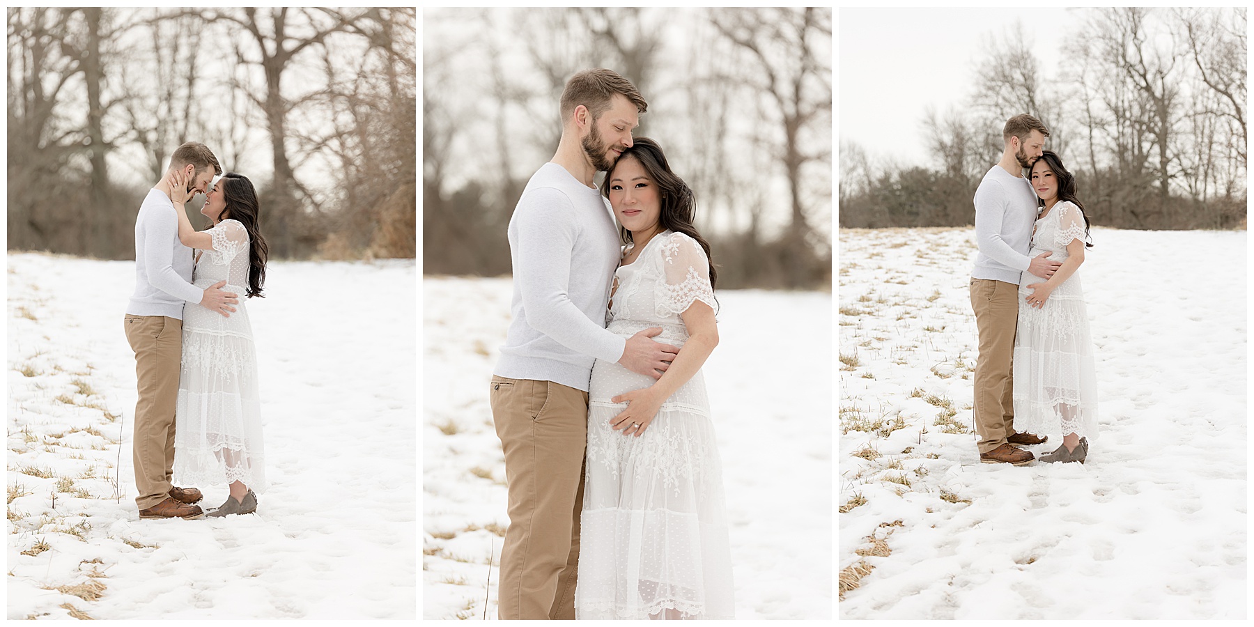 pregnancy photos in the snow at Howard County Conservancy