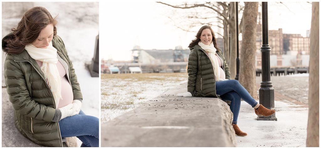 winter maternity photos in Fell Point, Baltimore