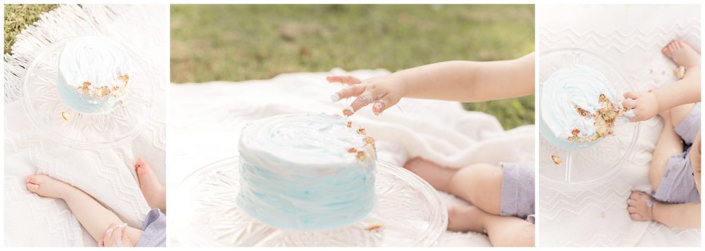 baby explores cake, blogging is part of the job