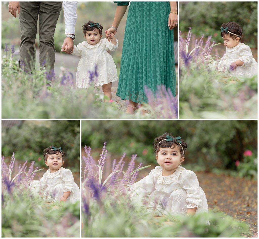 toddler poses among the flowers