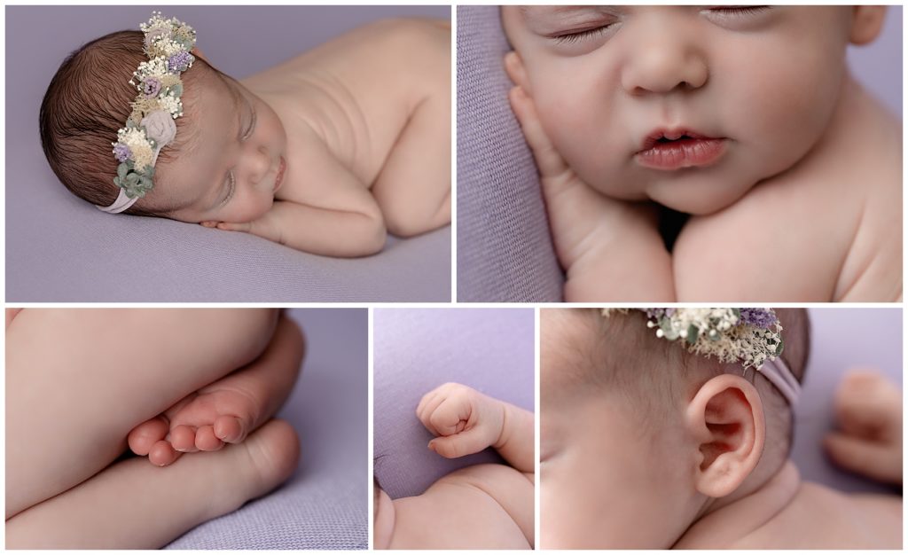 closeup collage of newborn details