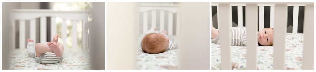 newborn baby boy in white crib