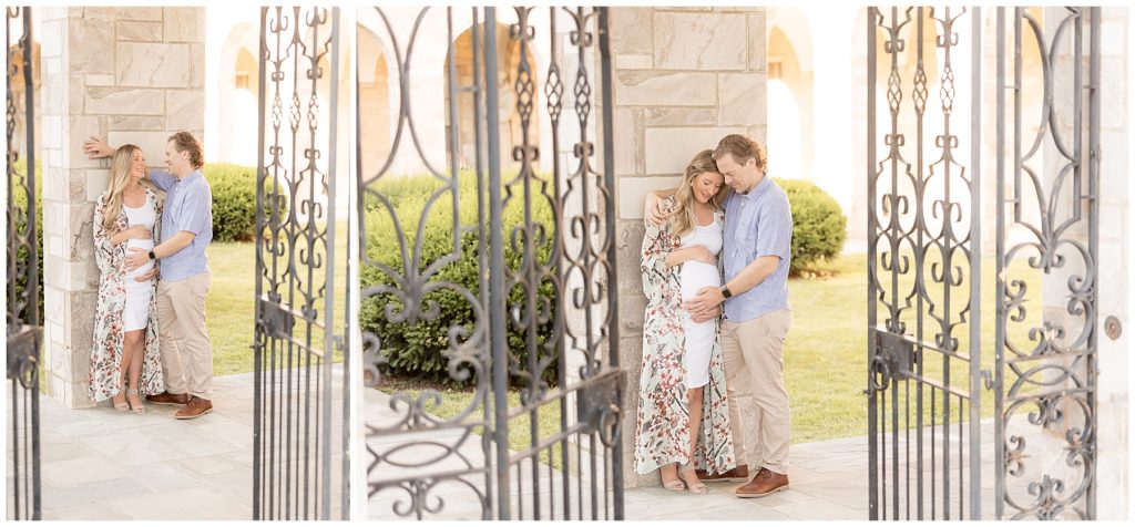 through the gates, maternity pictures at the Shrine of St Anthony