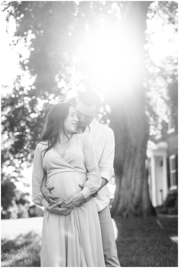 black and white light filled maternity photo