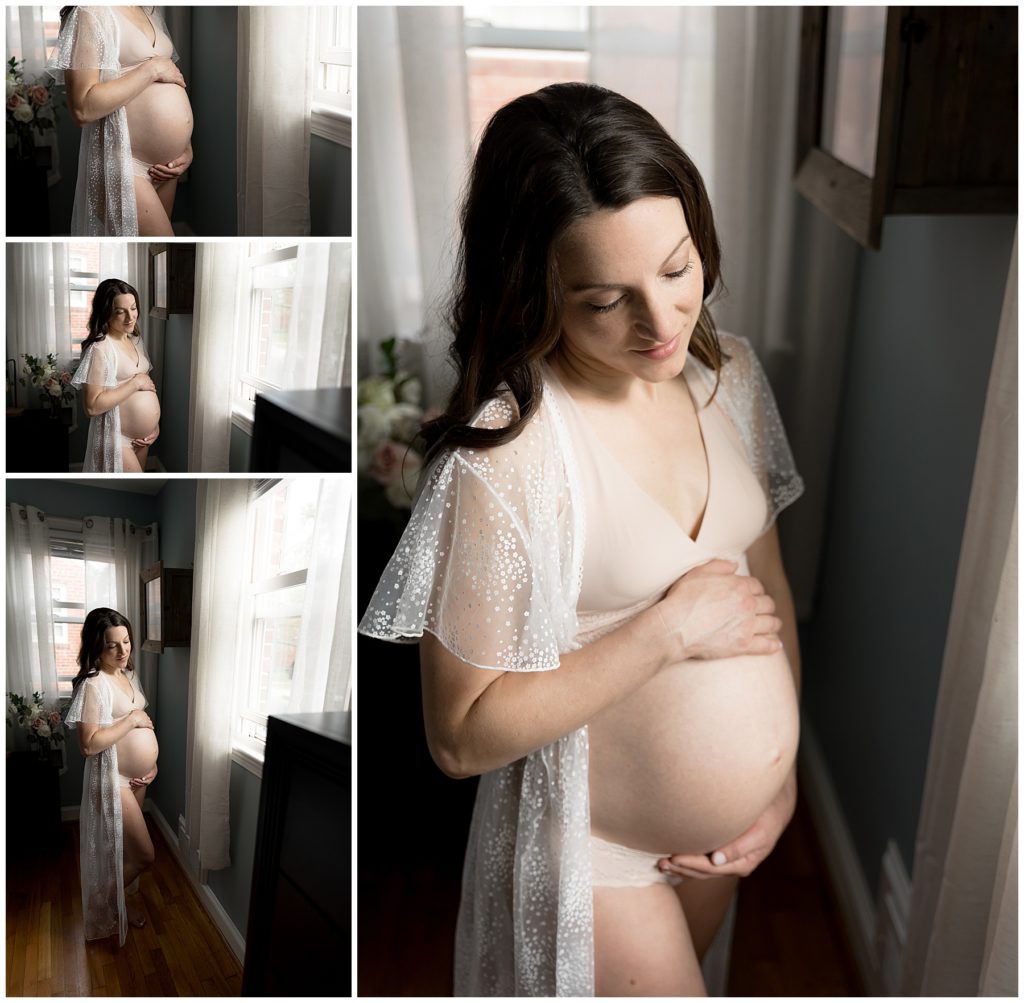 light and shadow, boudoir maternity session