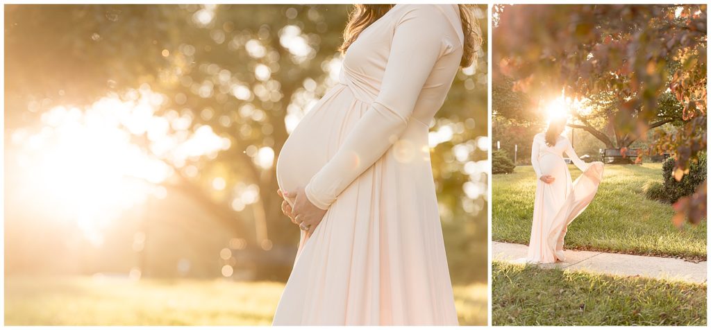 using light to show of gorgeous, flowing maternity dress