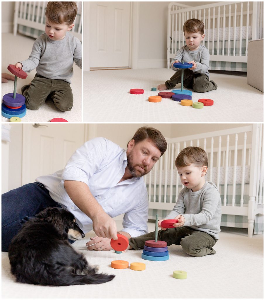 dad plays with toddler on bedroom floor I trust you