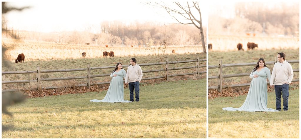 maternity session overlooking cow pasture