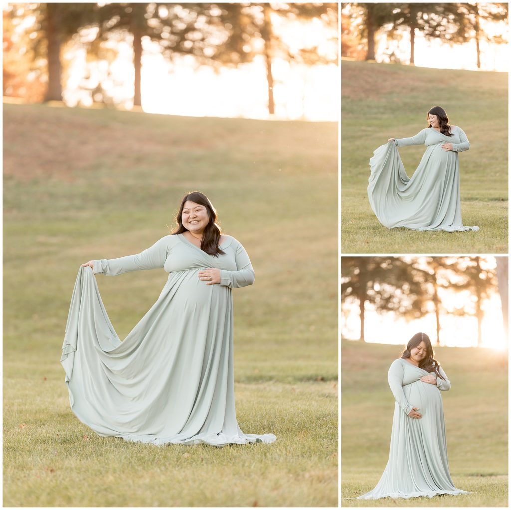 maternity client flips long dress