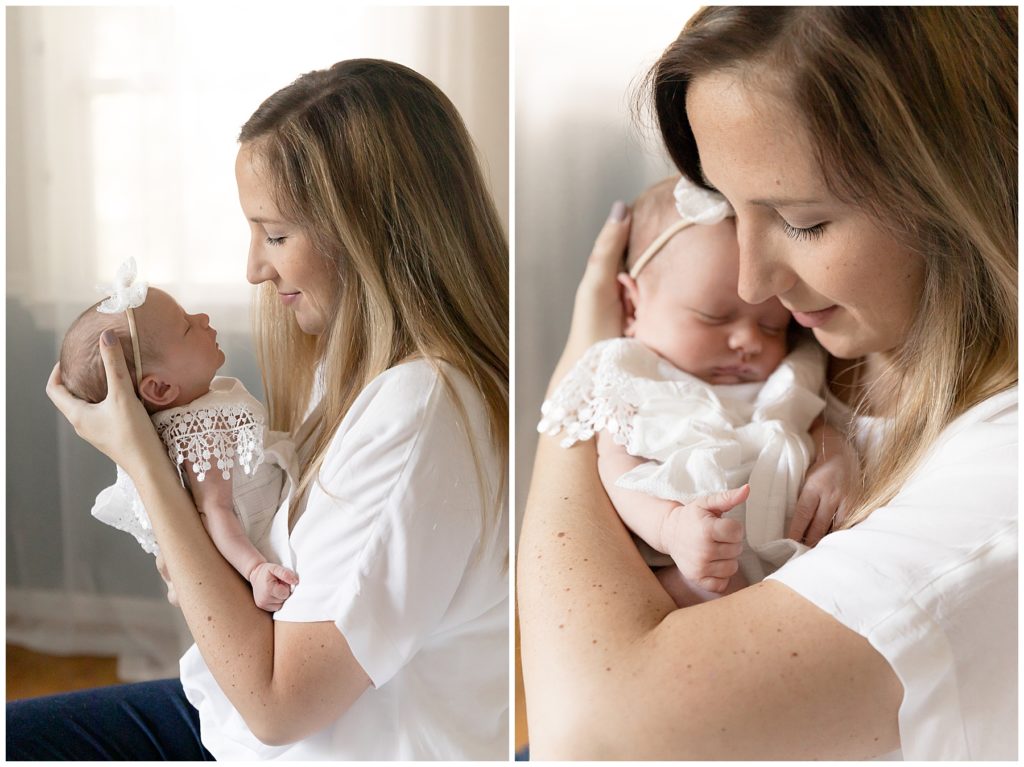 prepare for baby's newborn session - mom cuddles new baby