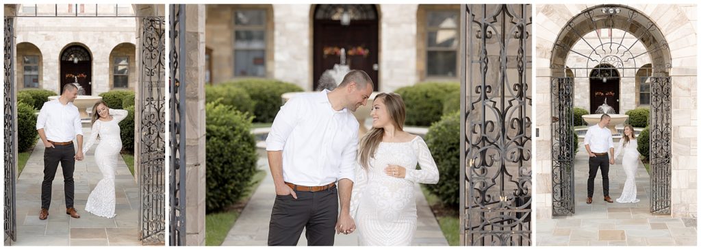 prepare for your maternity session - sexy couple under arched doorway