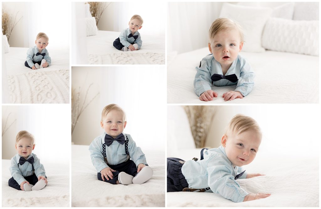 prepare for baby's sitter session - baby on bed collage