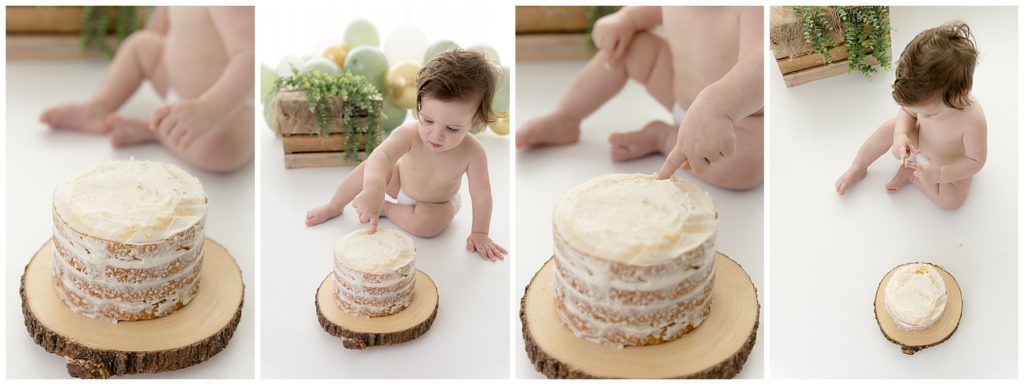about me - baby touches smash cake